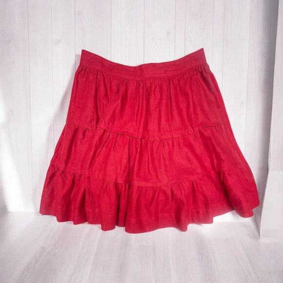 Soft Surroundings Talisa Red Linen Blend Tiered‎ A-Line Skirt - Picture 1 of 8